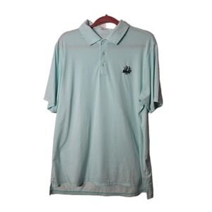 B. Draddy Sport Polo Shirt Mens L Golf White Green‎ Striped Stretch Logo Preppy